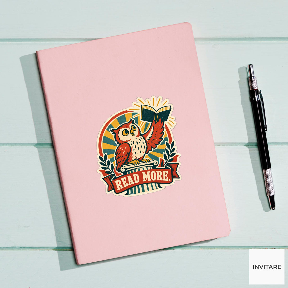 Reading Owl Vinyl Sticker, Funny Retro Poster for Journals and Laptops