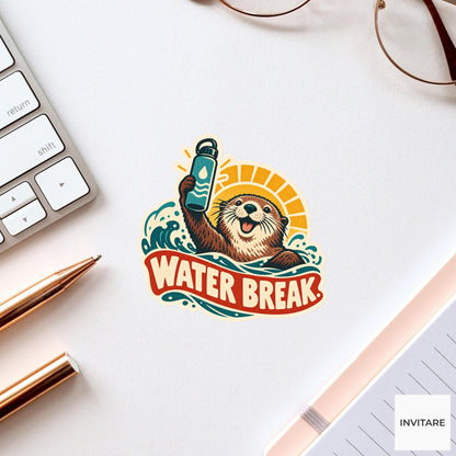 Hydration Otter Vinyl Sticker, Funny Retro Poster for Journals and Laptops