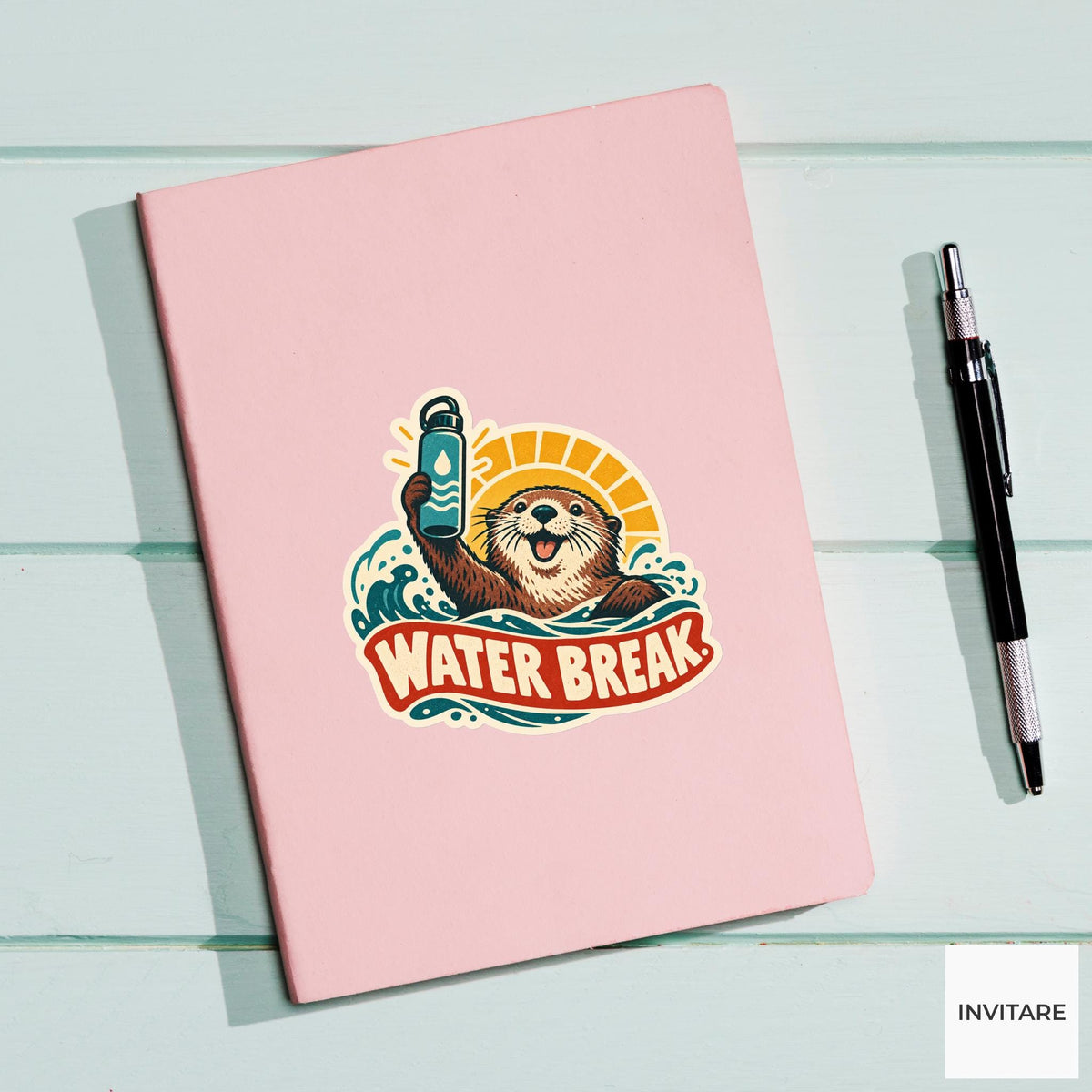 Hydration Otter Vinyl Sticker, Funny Retro Poster for Journals and Laptops