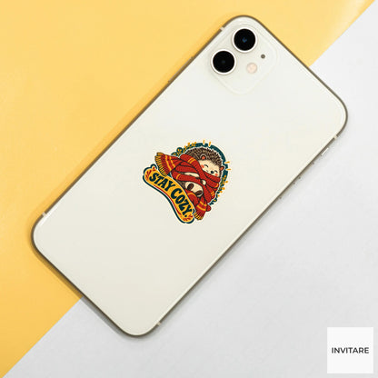 Cozy Scarf Hedgehog Vinyl Sticker, Funny Retro Poster for Journals and Laptops