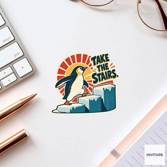 Marching Penguin Vinyl Sticker, Funny Retro Poster for Journals and Laptops