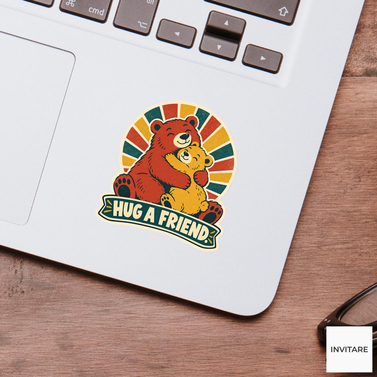 Bear Hug Vinyl Sticker, Funny Retro Poster for Journals and Laptops