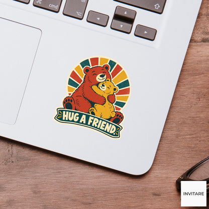 Bear Hug Vinyl Sticker, Funny Retro Poster for Journals and Laptops