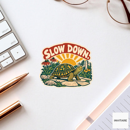 Patient Turtle Vinyl Sticker, Funny Retro Poster for Journals and Laptops