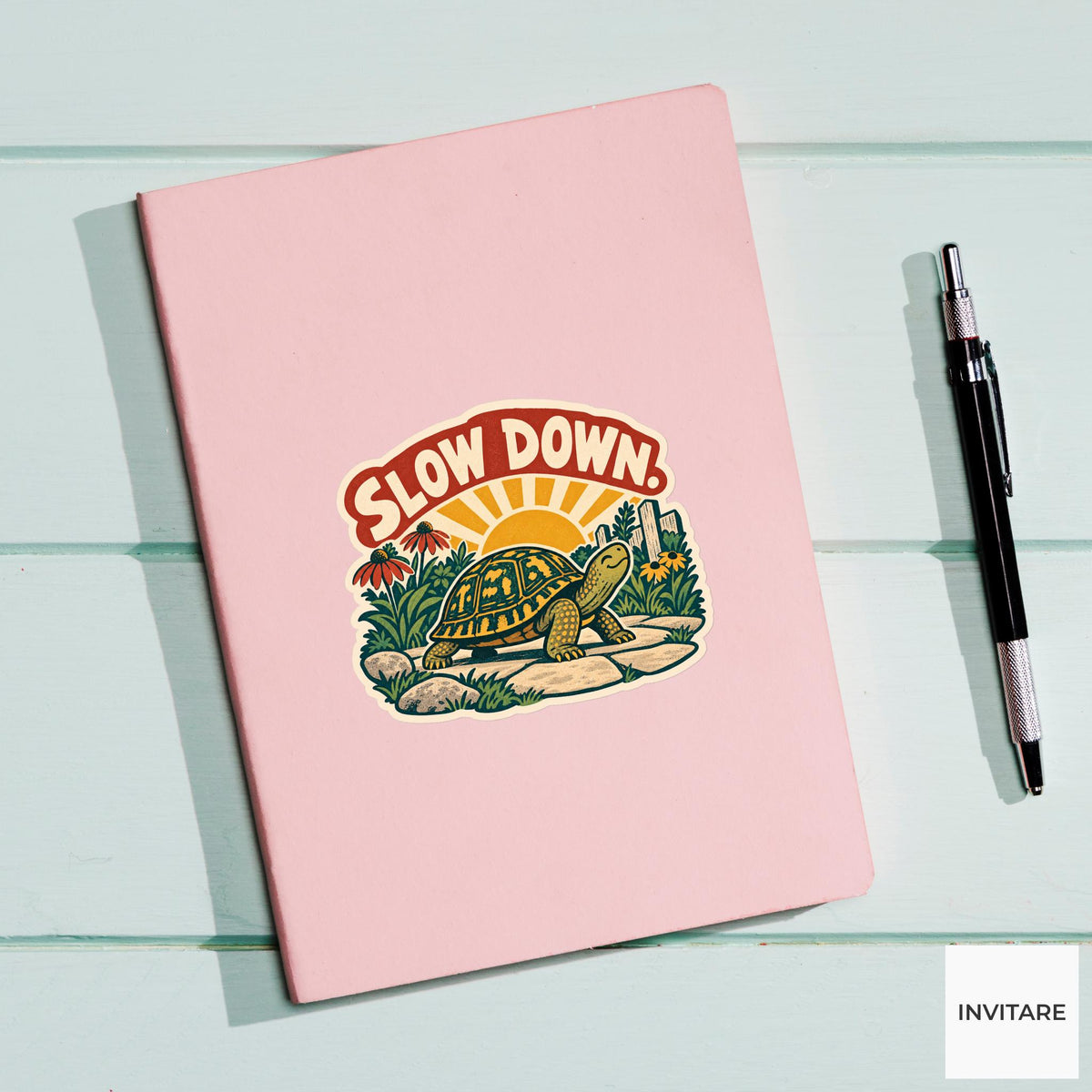 Patient Turtle Vinyl Sticker, Funny Retro Poster for Journals and Laptops