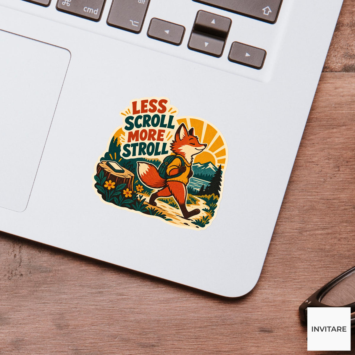 Walking Fox Vinyl Sticker, Funny Retro Poster for Journals and Laptops
