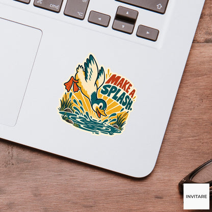 Puddle Duck Vinyl Sticker, Funny Retro Poster for Journals and Laptops