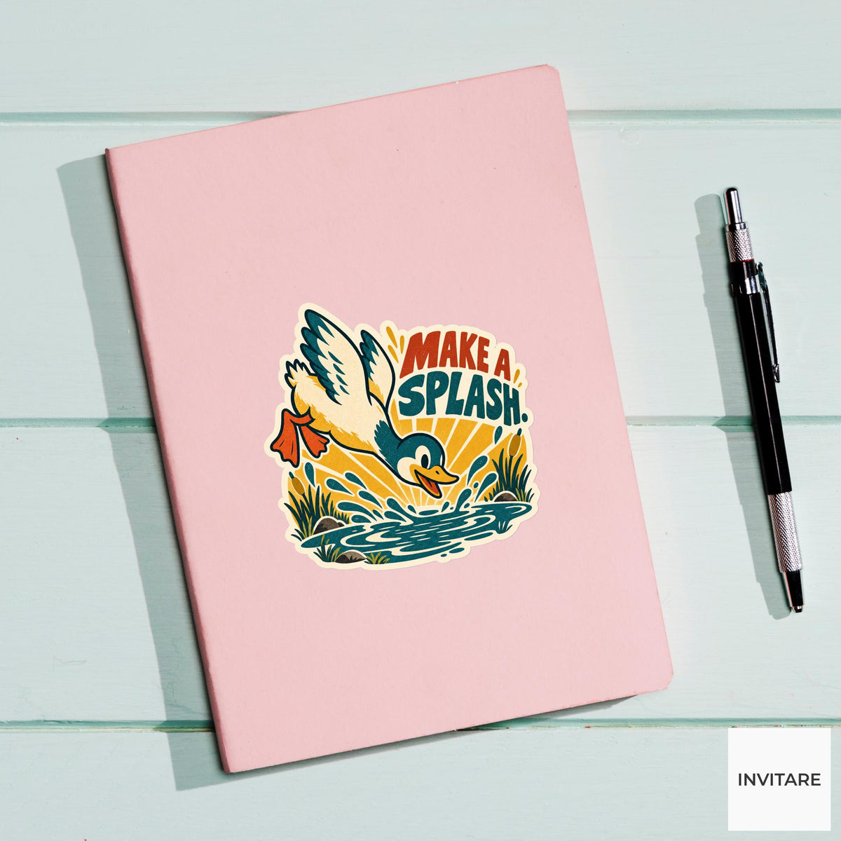 Puddle Duck Vinyl Sticker, Funny Retro Poster for Journals and Laptops