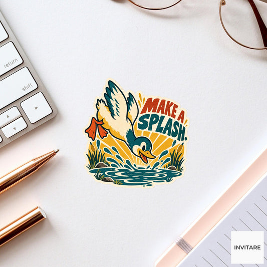 Puddle Duck Vinyl Sticker, Funny Retro Poster for Journals and Laptops