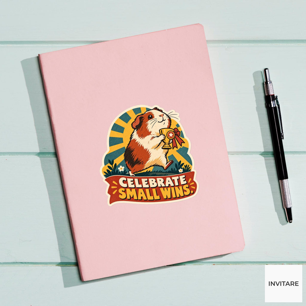 Trophy Guinea Pig Vinyl Sticker, Funny Retro Poster for Journals and Laptops