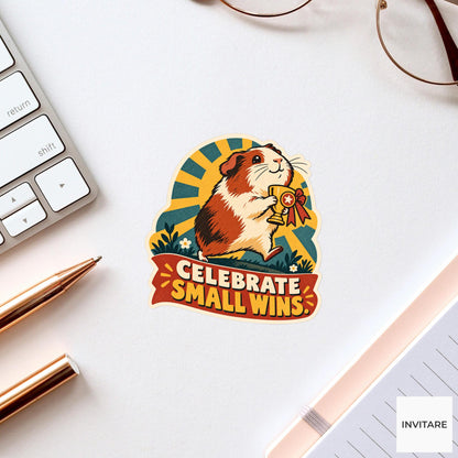 Trophy Guinea Pig Vinyl Sticker, Funny Retro Poster for Journals and Laptops
