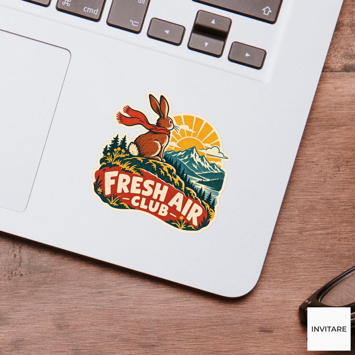 Mountain Dream Rabbit Vinyl Sticker, Funny Retro Poster for Journals and Laptops