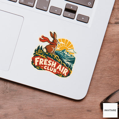 Mountain Dream Rabbit Vinyl Sticker, Funny Retro Poster for Journals and Laptops