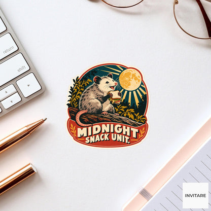 Moonlight Sandwich Opossum Vinyl Sticker, Funny Retro Poster for Journals and Laptops