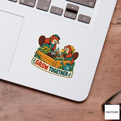 Building Beavers Vinyl Sticker, Funny Retro Poster for Journals and Laptops