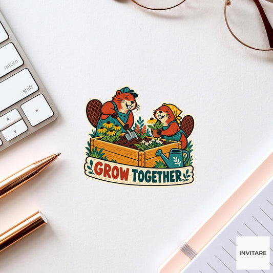 Building Beavers Vinyl Sticker, Funny Retro Poster for Journals and Laptops