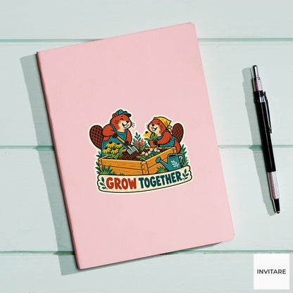 Building Beavers Vinyl Sticker, Funny Retro Poster for Journals and Laptops