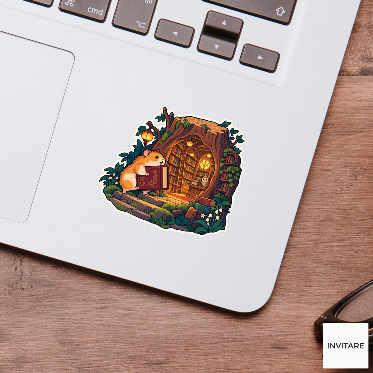 Library Hamster Vinyl Sticker, Animal Adventure for Journals and Laptops