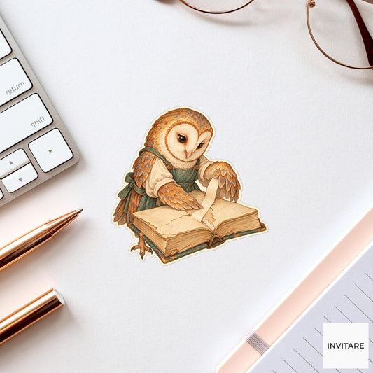 Owl Open Book Pages Vinyl Sticker, Bookish Animal Art for Journals and Laptops