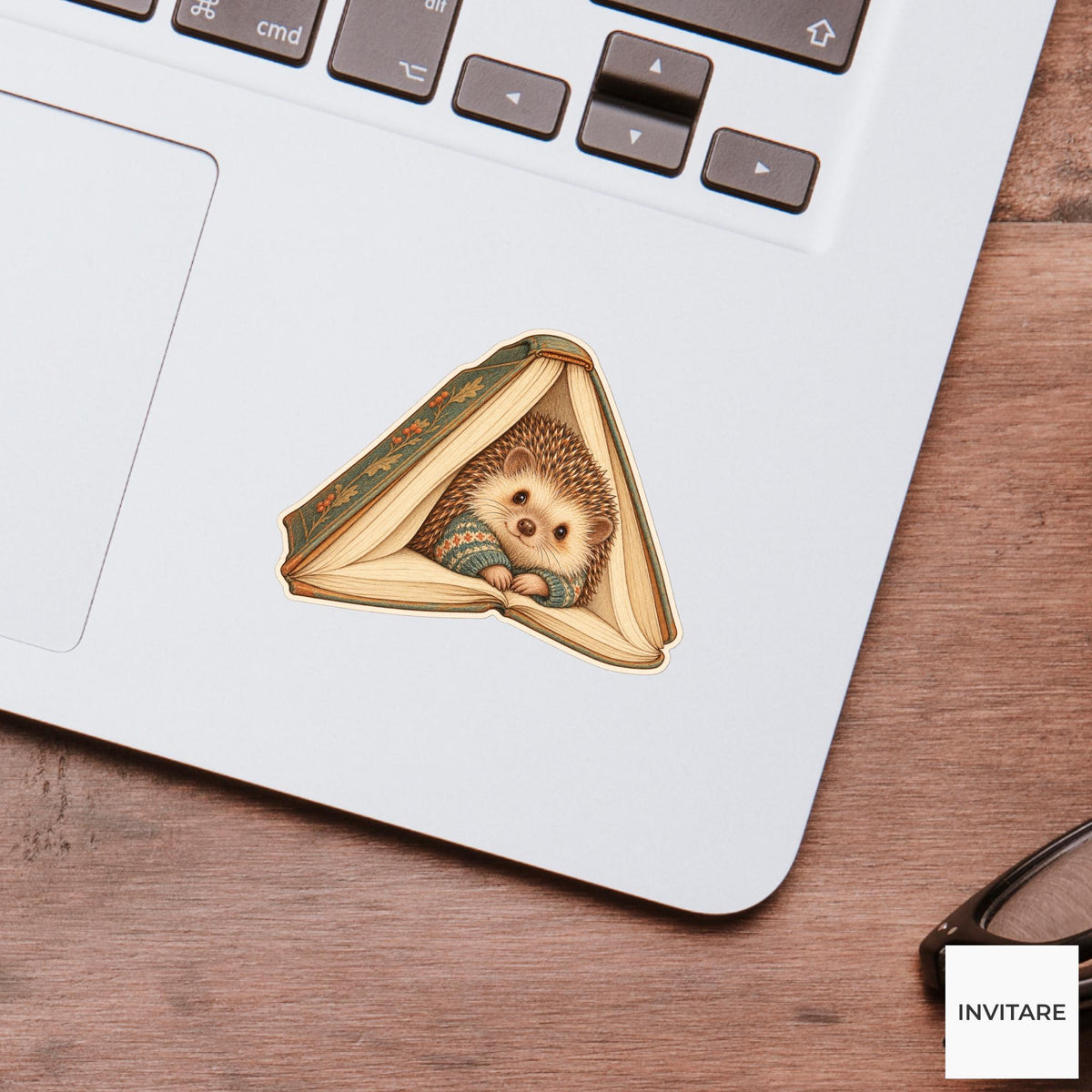 Hedgehog Cozy Book Tent Vinyl Sticker, Bookish Animal Art for Journals and Laptops