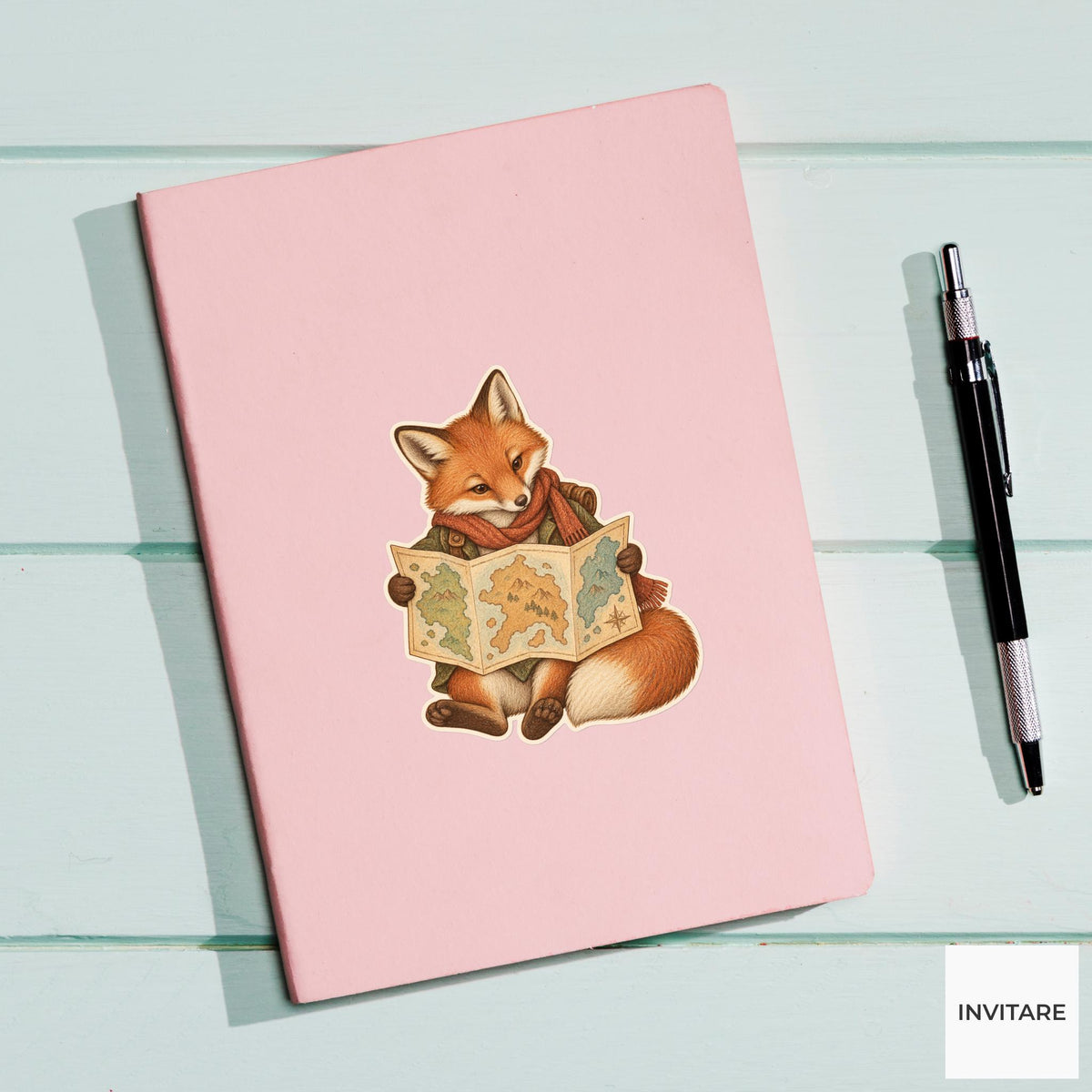 Fox Foldout Map Reader Vinyl Sticker, Bookish Animal Art for Journals and Laptops