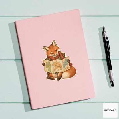Fox Foldout Map Reader Vinyl Sticker, Bookish Animal Art for Journals and Laptops