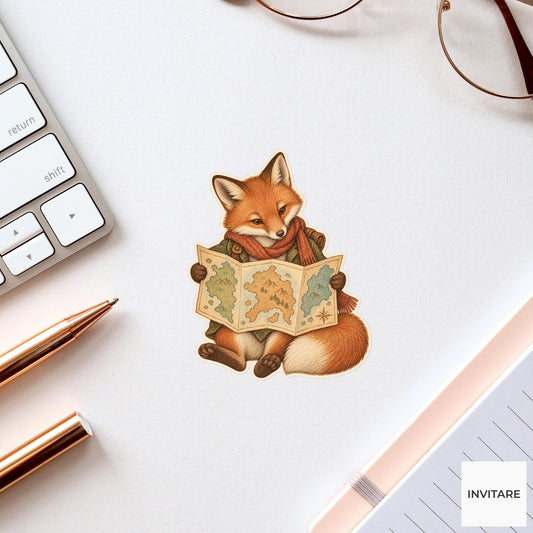 Fox Foldout Map Reader Vinyl Sticker, Bookish Animal Art for Journals and Laptops