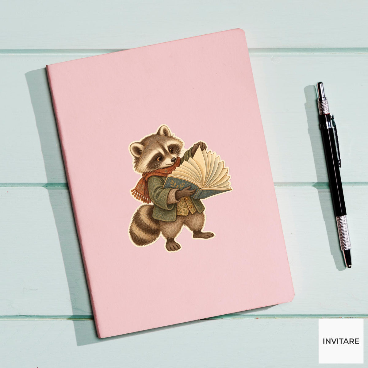 Raccoon Fanned Book Pages Vinyl Sticker, Bookish Animal Art for Journals and Laptops