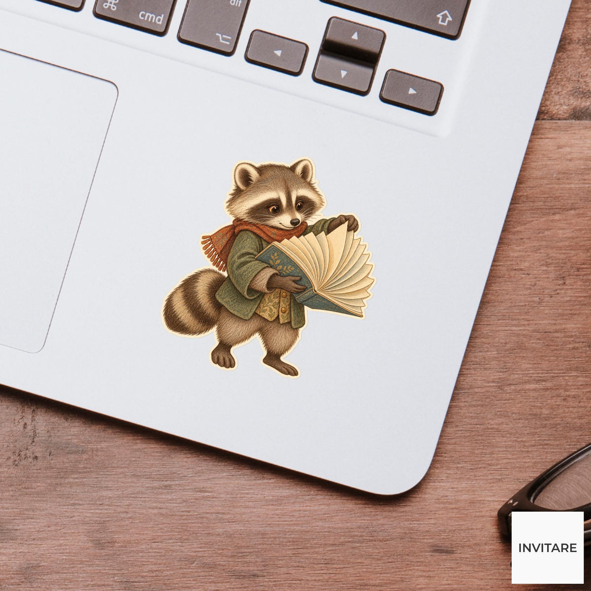 Raccoon Fanned Book Pages Vinyl Sticker, Bookish Animal Art for Journals and Laptops
