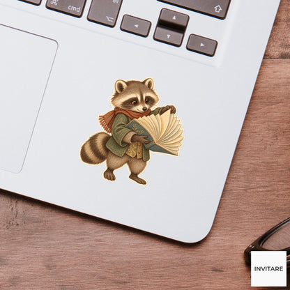 Raccoon Fanned Book Pages Vinyl Sticker, Bookish Animal Art for Journals and Laptops