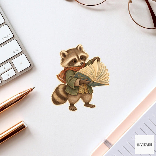 Raccoon Fanned Book Pages Vinyl Sticker, Bookish Animal Art for Journals and Laptops