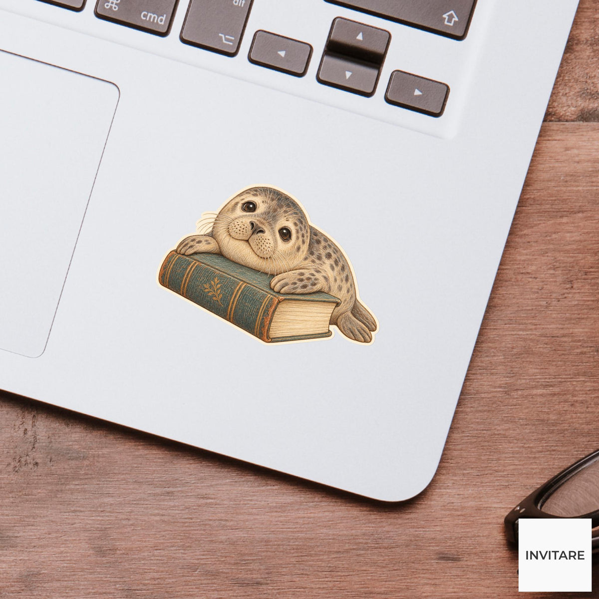 Seal Sleeping Book Pillow Vinyl Sticker, Bookish Animal Art for Journals and Laptops