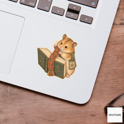 Hamster Long Ribbon Bookmark Vinyl Sticker, Bookish Animal Art for Journals and Laptops