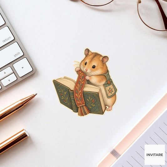 Hamster Long Ribbon Bookmark Vinyl Sticker, Bookish Animal Art for Journals and Laptops