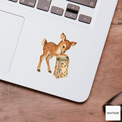 Deer Floral Book Jacket Vinyl Sticker, Bookish Animal Art for Journals and Laptops