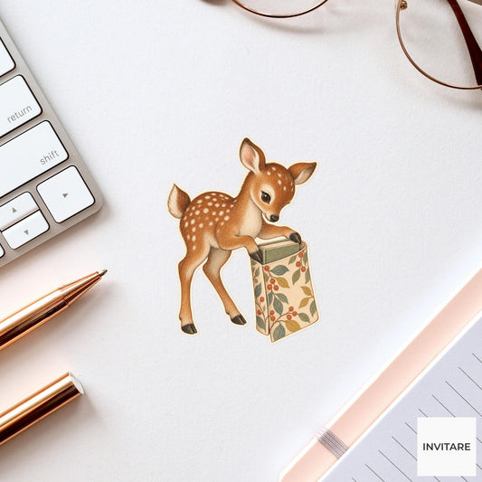 Deer Floral Book Jacket Vinyl Sticker, Bookish Animal Art for Journals and Laptops