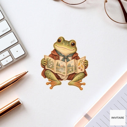 Frog Foldout Picture Book Vinyl Sticker, Bookish Animal Art for Journals and Laptops