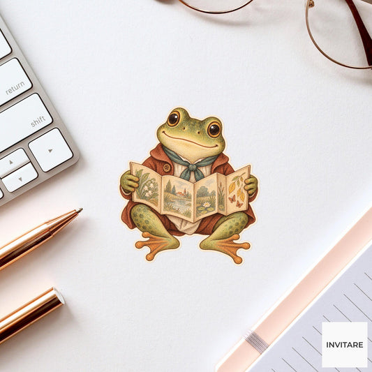 Frog Foldout Picture Book Vinyl Sticker, Bookish Animal Art for Journals and Laptops