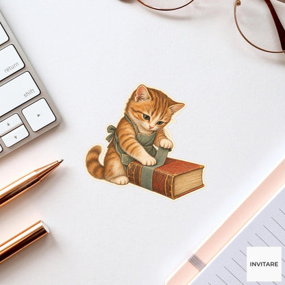 Cat Book Spine Mending Vinyl Sticker, Bookish Animal Art for Journals and Laptops