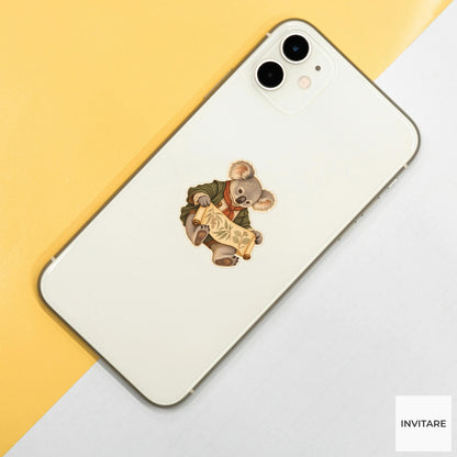 Koala Botanical Scroll Reader Vinyl Sticker, Bookish Animal Art for Journals and Laptops