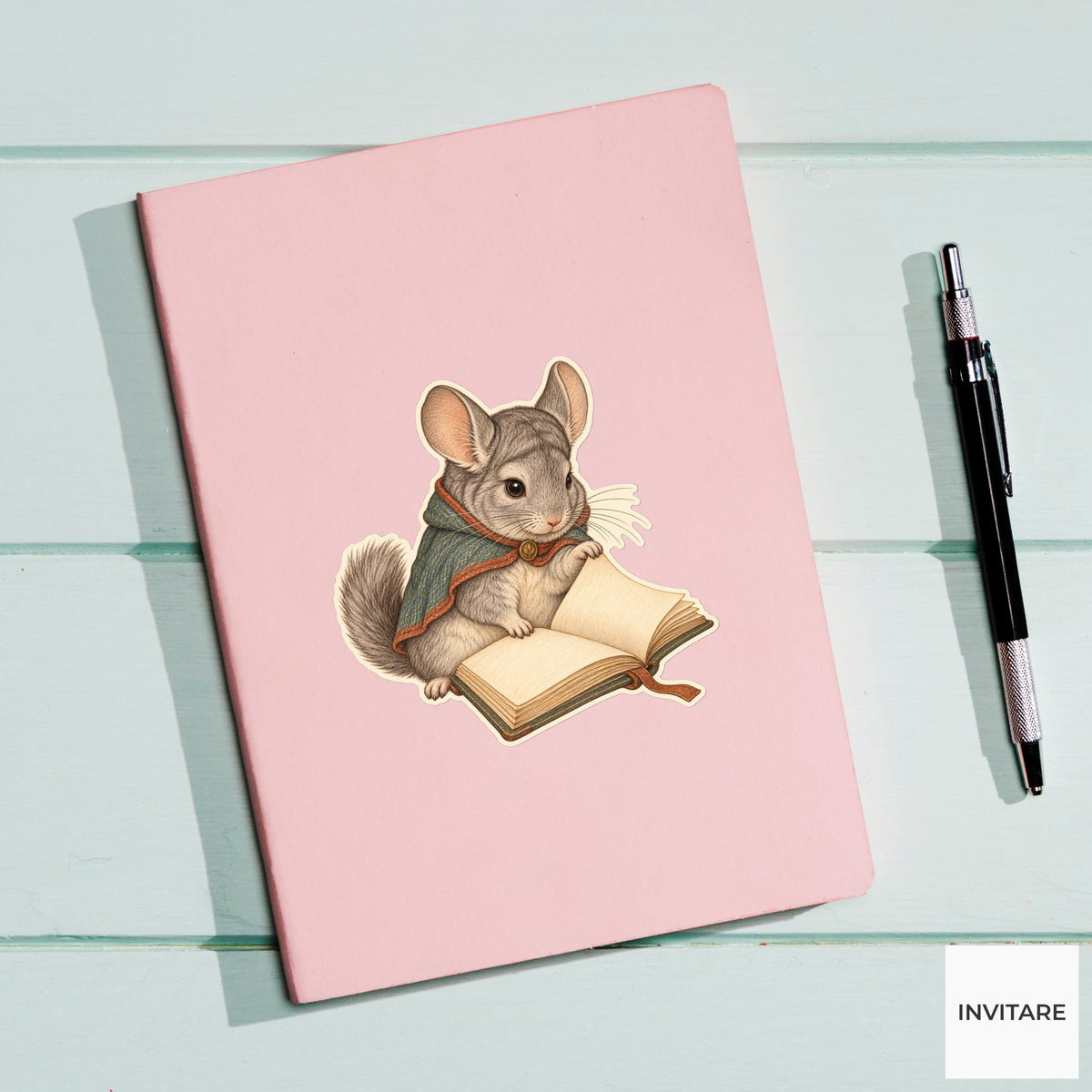 Chinchilla Open Book Reader Vinyl Sticker, Bookish Animal Art for Journals and Laptops