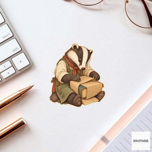 Badger Brown Paper Bookwrap Vinyl Sticker, Bookish Animal Art for Journals and Laptops