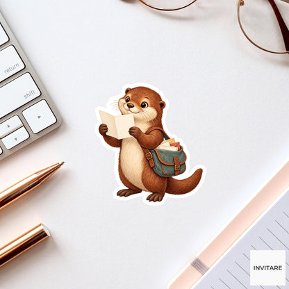 Otter Reading an Open Letter Vinyl Sticker, Vintage Post Office Art