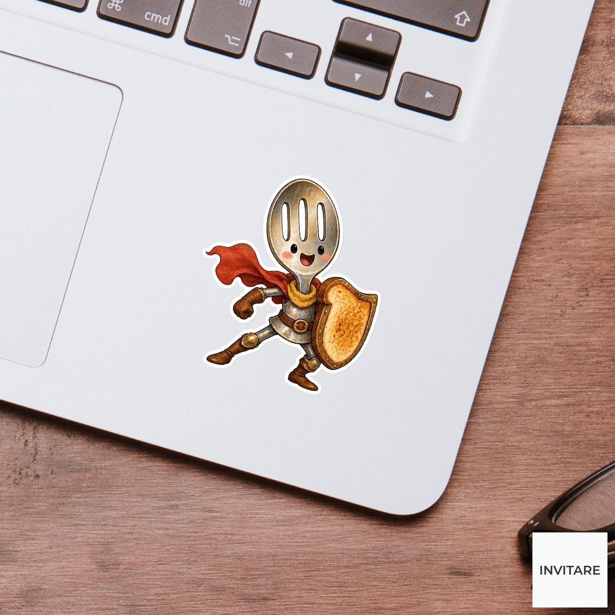 Fork Knight With Golden Shield Vinyl Sticker, Whimsical Kitchen Adventure Decal