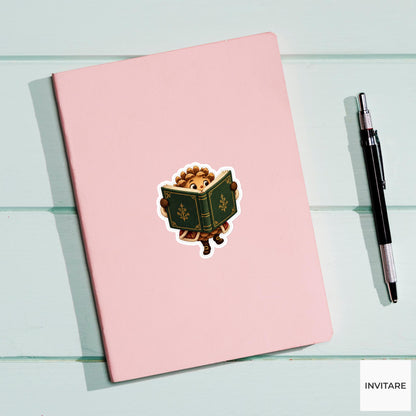 Tiny Pinecone Behind Giant Songbook Vinyl Sticker, Cozy Christmas Choir Decal