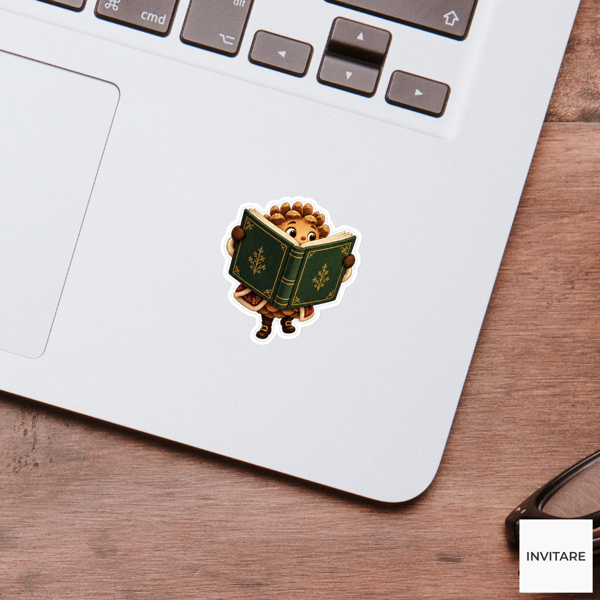 Tiny Pinecone Behind Giant Songbook Vinyl Sticker, Cozy Christmas Choir Decal