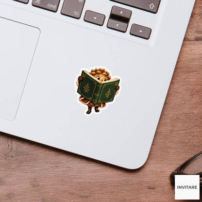 Tiny Pinecone Behind Giant Songbook Vinyl Sticker, Cozy Christmas Choir Decal
