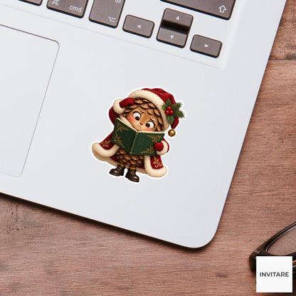 Puzzled Pinecone With Songbook Vinyl Sticker, Cozy Christmas Choir Decal