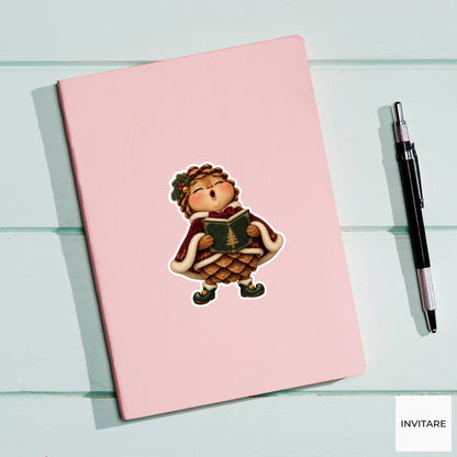 Pinecone Singing With Puffed Cheeks Vinyl Sticker, Cozy Christmas Choir Decal