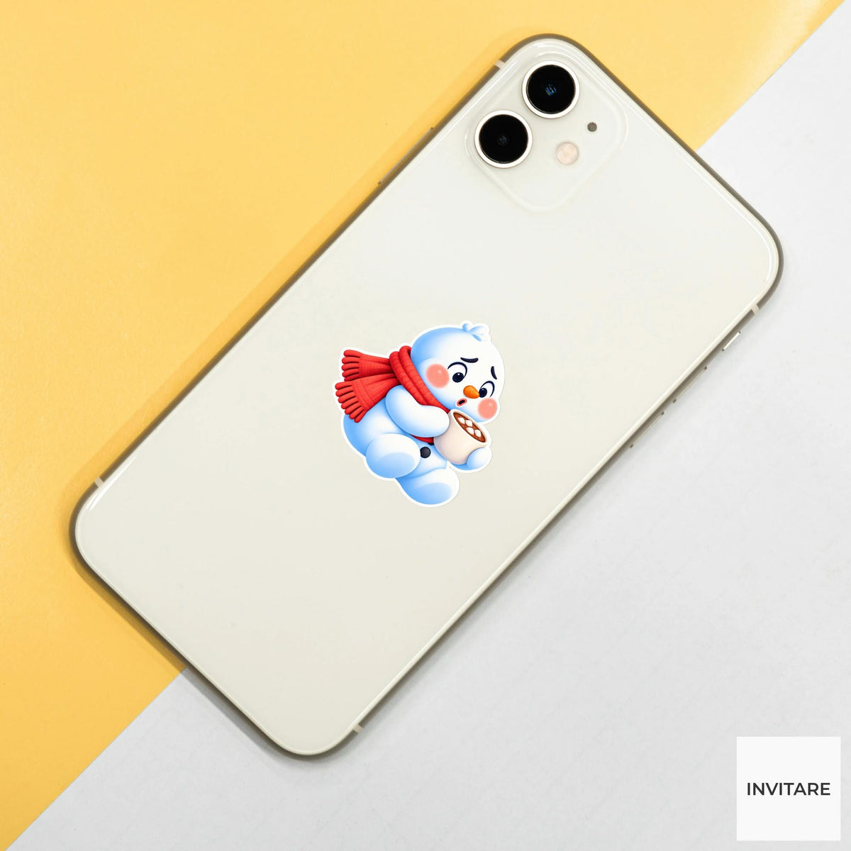 Snowman Blowing On Hot Cocoa Vinyl Sticker, Cute Icy Winter Cartoon Decal
